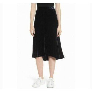 NEW Nordstrom Signature Velvet Pull On Rayon Silk Skirt Size M Navy Blue A-line